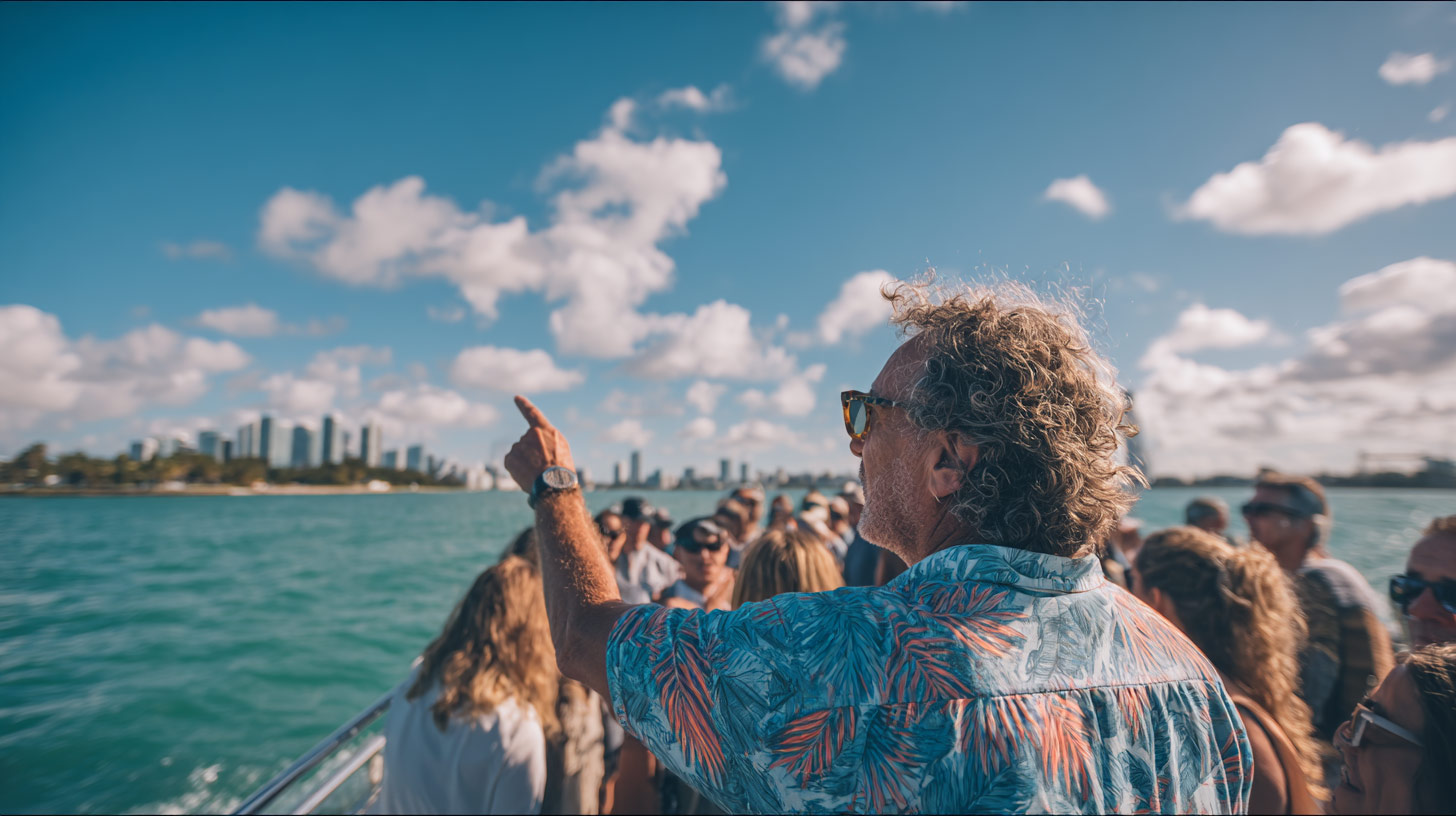 Enjoying the views on a Miami Celebrity Homes Tour. 