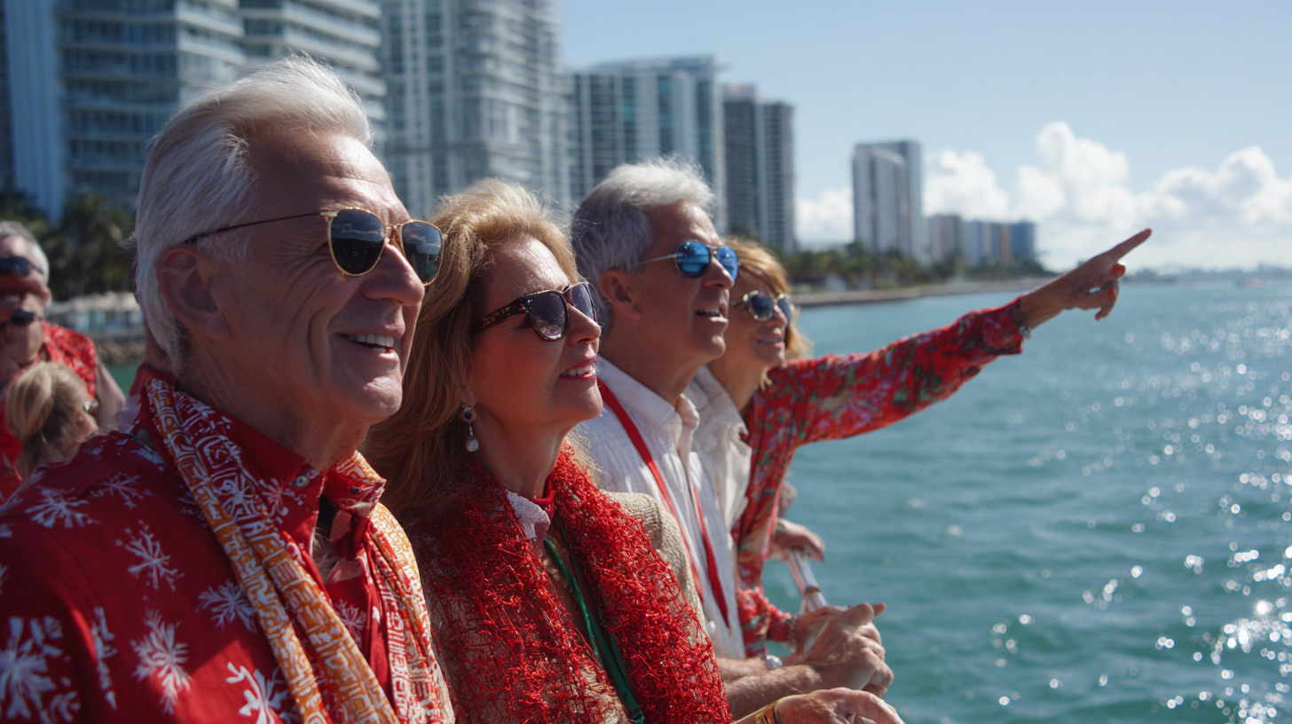 Festive group enjoys the sights on a Christmas Day sightseeing cruises. 